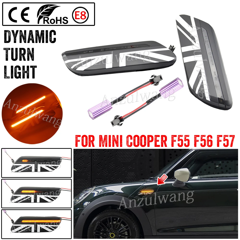 

For Mini Cooper Gen3 F55 F56 F57 LCI2 2022+ Dynamic LED Fender Turn Signal Blinkers Indicators Sequential Side Marker Lights