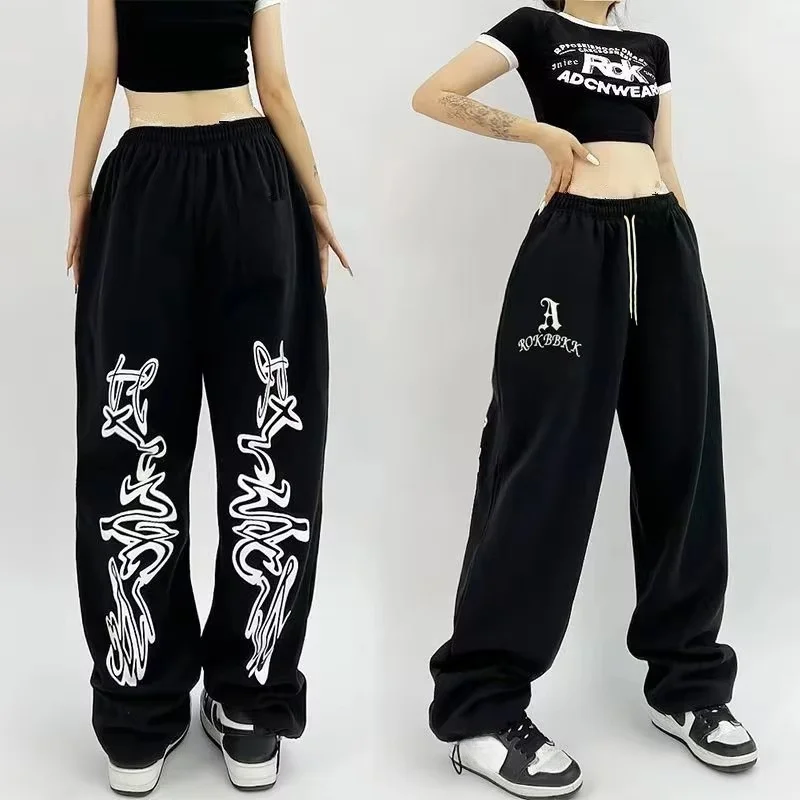

Trendy High Waist Sport Pants for Women Fun Print Drawstring Design Long Trousers Spring Summer Fashionable Women's Casual Pants
