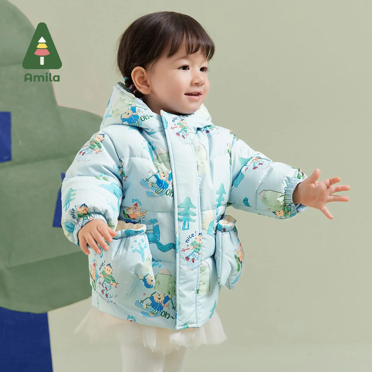 Amila Baby Boy Down Jacket 2024 Winter New Multicolour Hooded Fleecing Slight waterproofing antifouling Oil proof  Baby Clothing