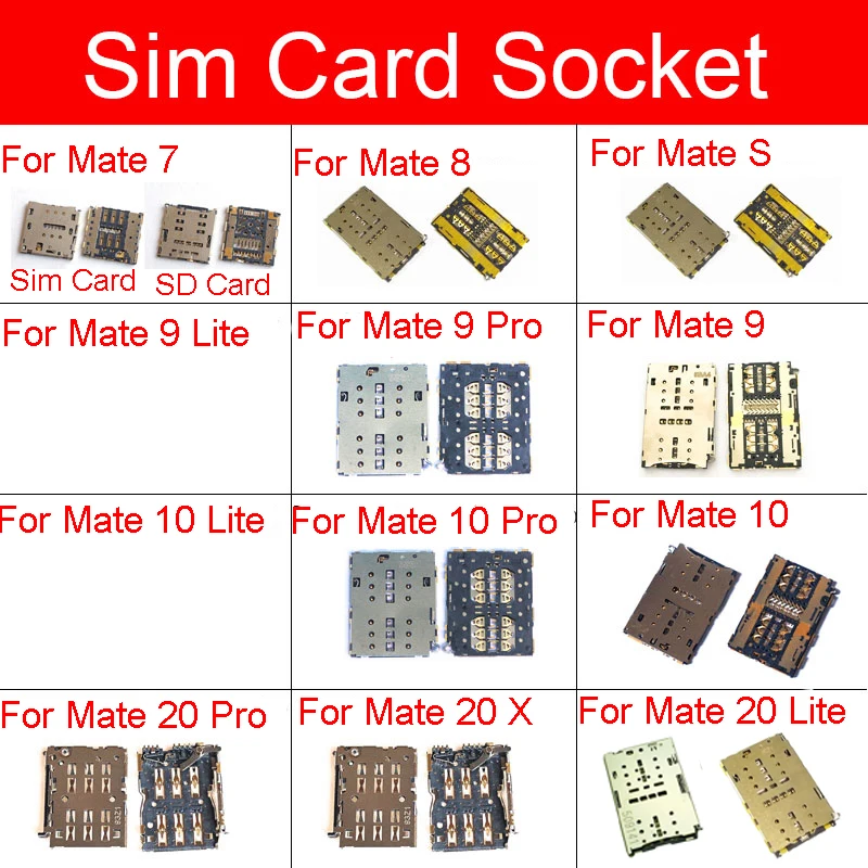 Sim Card Adapter For Huawei Mate 7 8 S 9 10 20 X Lite Pro Memory Reader Card Holder Socket Flex Ribbon Replacement Repair Parts