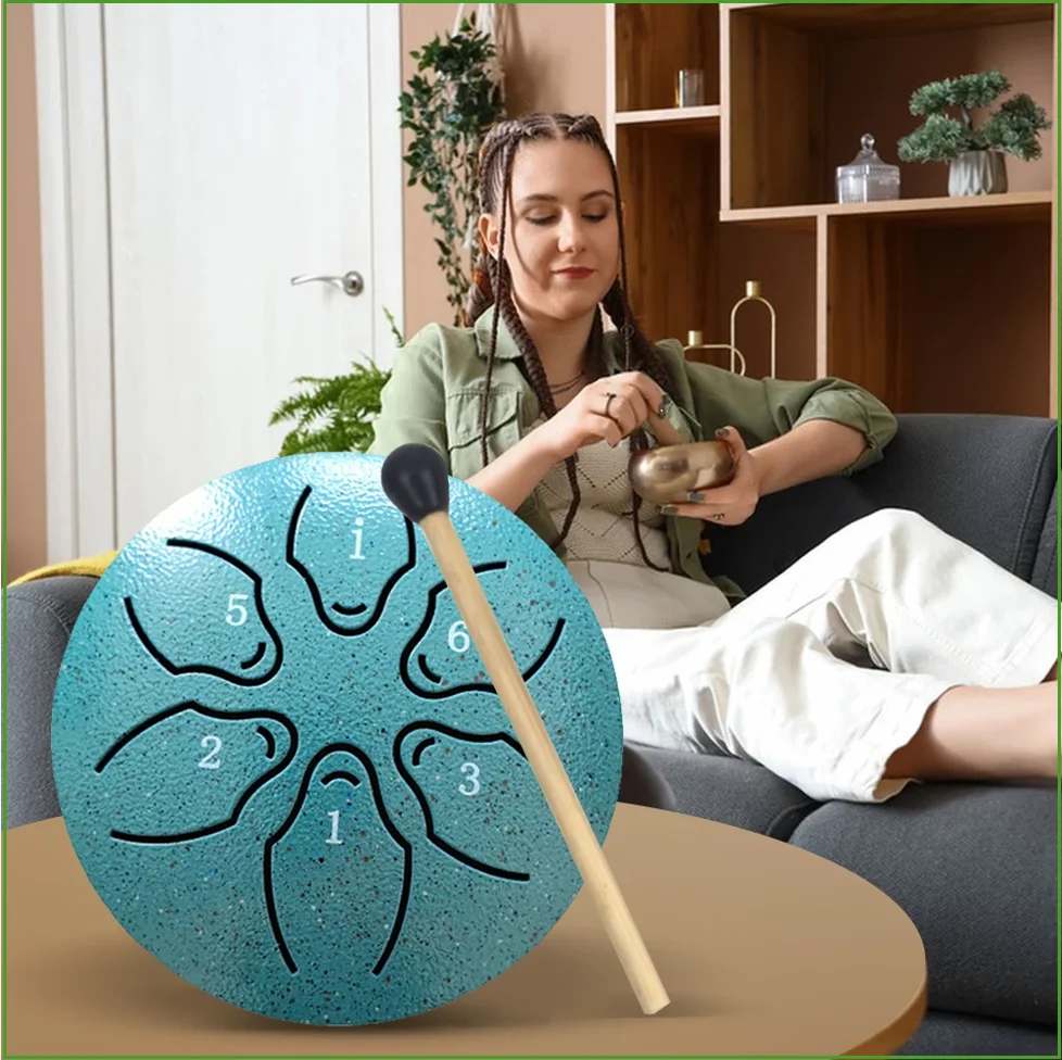 Steel Tongue Drum Portable Rain Drum Hand Pan Drum Percussion Musical Instruments 3 Inch 6 Notes For Yoga Meditation Musical Toy