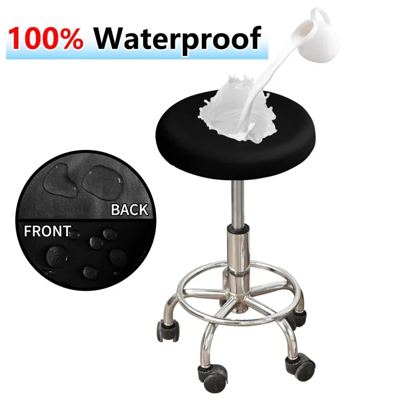1Pc Solid Color Elastic Milk Silk Stool Cover,TPU Waterproof Round Bar Stool Slipcover for Height Adjustable Lift Bar Chair