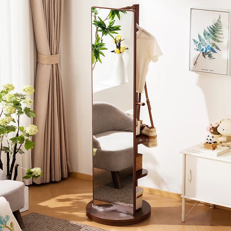 Solid wood rotating hanger floor-to-ceiling bedroom dressing mirror integrated home multi-functional fitting mirror coat rack st