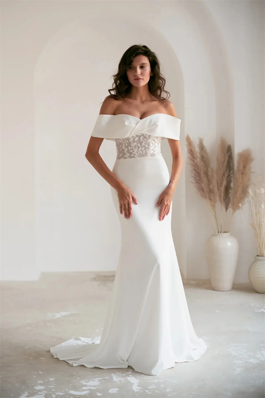 

Customized Fashion Strapless Mermaid Wedding Dress Sheath Backless Zipper Long Lace Train Evening Dress vestidos de novia