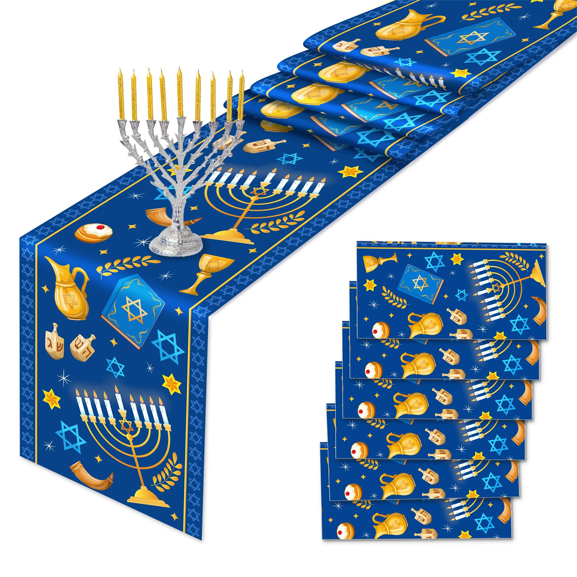 Hanukkah Themed Table Runner For Kitchen Dining Table Decoration Tablecloth Table Covers For Hanukkah Party Decoration
