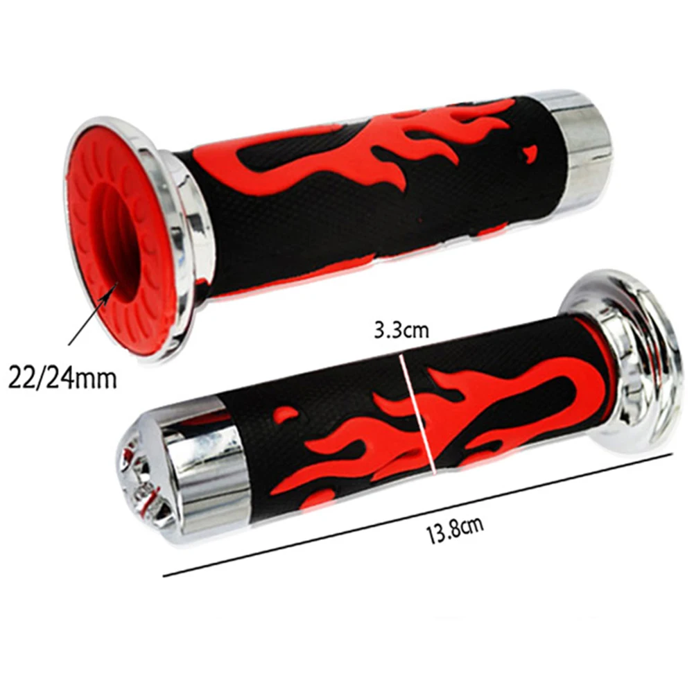 1 Pair Red Flame Skull Motorcycle Handlebar Grips 7/8 Inch 22mm Soft Rubber Throttle Covers Anti-Slip For ATV UTV Dirt Bike