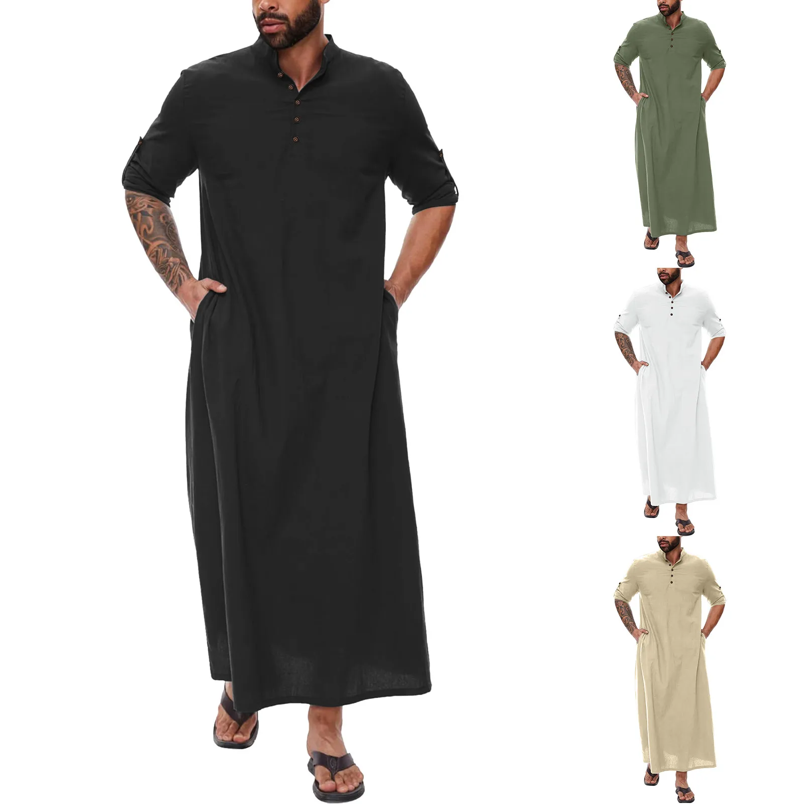 Stylish Men's Long Sleeve Muslim Robe