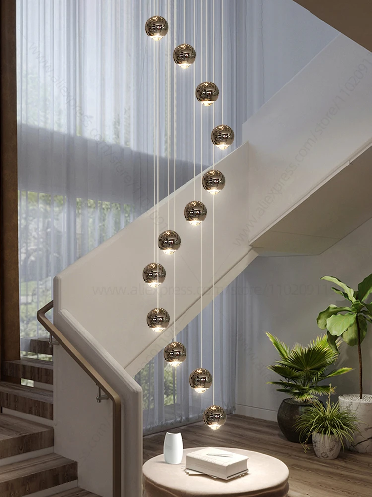 Villa Pendant Lights Staircase Long Cable Hanging Ball Chandelier Restaurant Bar Indoor Decorative High-Level Suspended Lighting