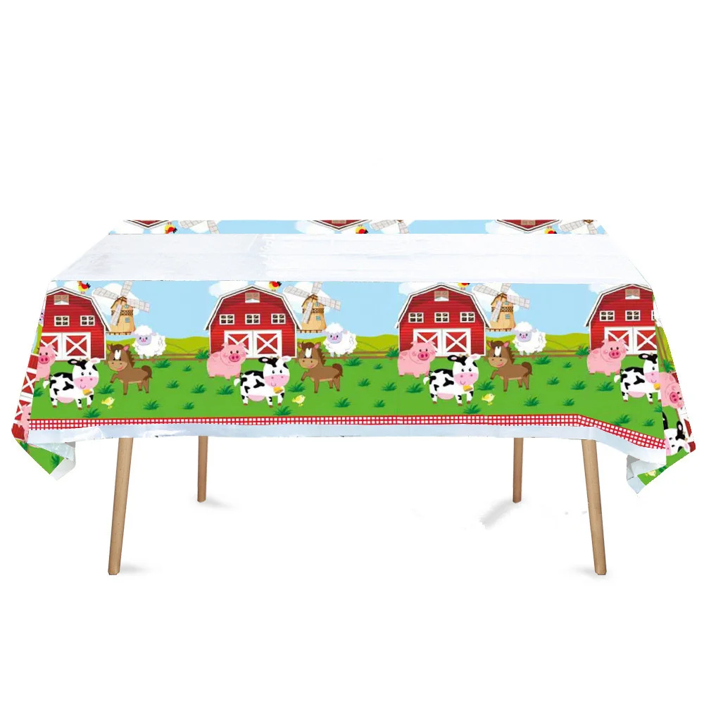 Farm Animals Party Tablecloth Farmhouse Disposable Table Cover Pig Cow Sheep Barnyard Animal Theme Birthday Party Decor
