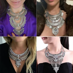 2024 New ZA Indian Boho Ethnic Retro Statement Large Collar Choker Necklace Women Fashion Maxi Vintage Long Necklace Jewelry