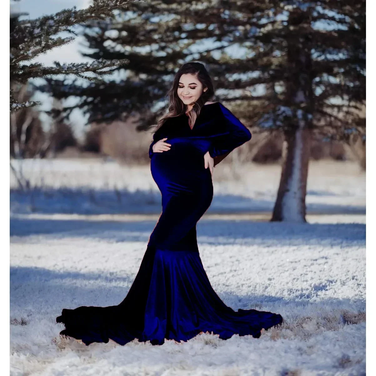 

Long Sleeve Pregnancy Dress Photography Props Maternity Maxi Gown Dresses For Photo Shoot Pregnant Women Long Pregnancy Clothes
