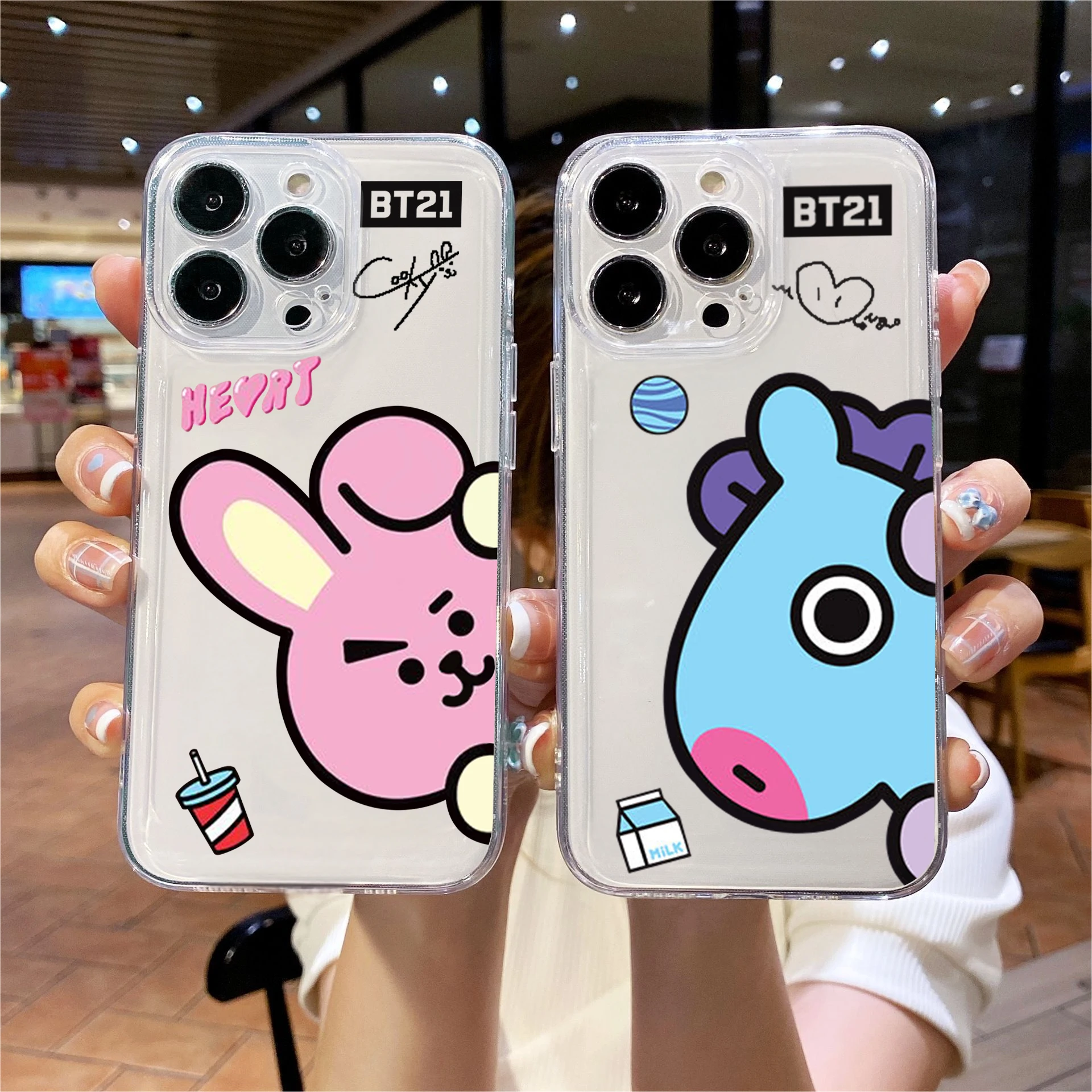 Cartoon Phone Case For -B-BT21s iPhone 16e 16 15 14 13 12 11 Mini Pro Max X XR XSMax 7 8 Plus Transparent Soft TPU Back Cover - náhled 2
