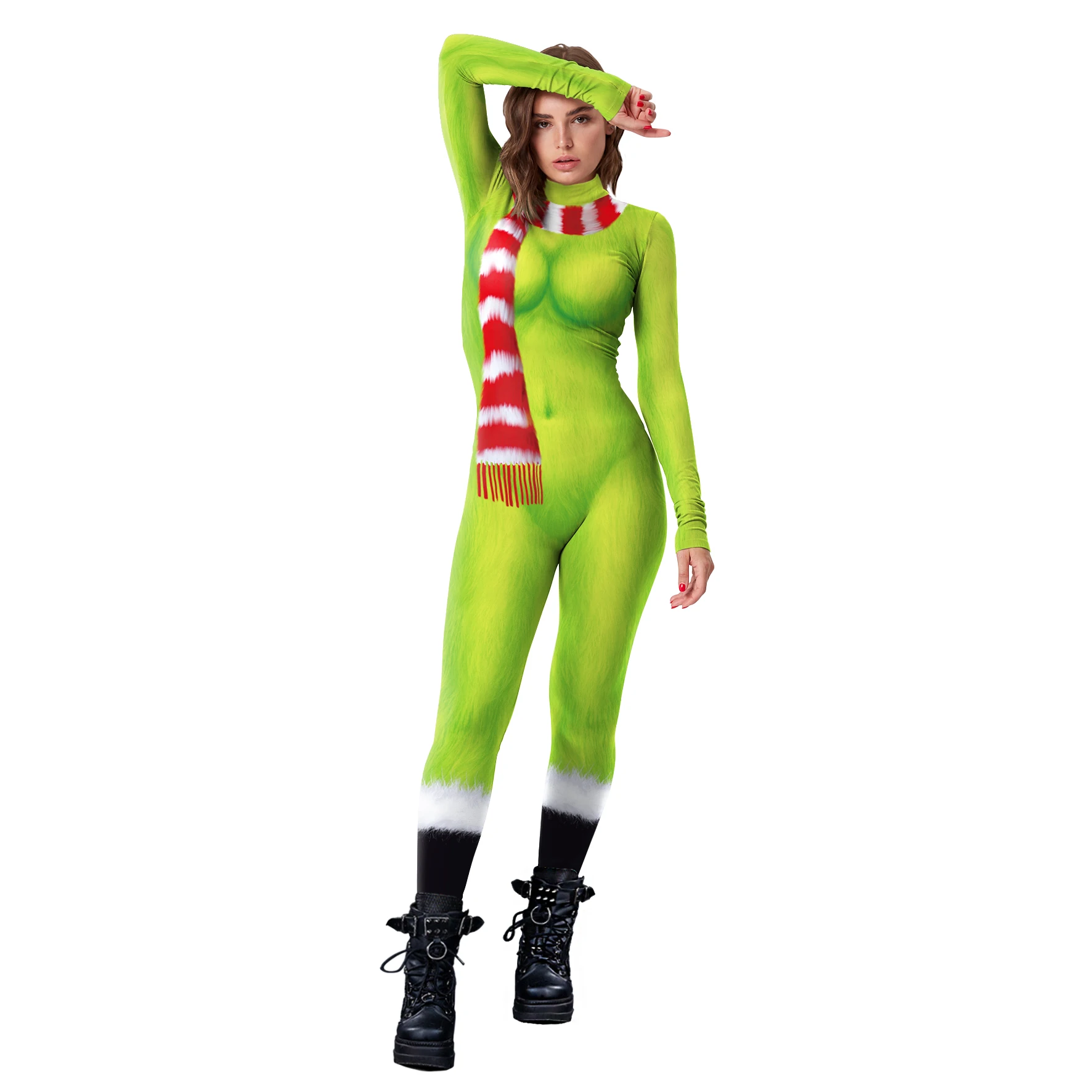 Anime Green Jumpsuit Halloween Cosplay Costume Adult Zentai 3D Printing Bodysuits Holiday Catsuit Festival Outfit for Woman Man