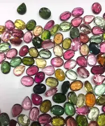 Wholesale 10pcs/lot Mixed Natural  Multi Tourmaline Bead Cabochon 6x8mm Oval Pears Brilliant-cut Gemstone Ring Face