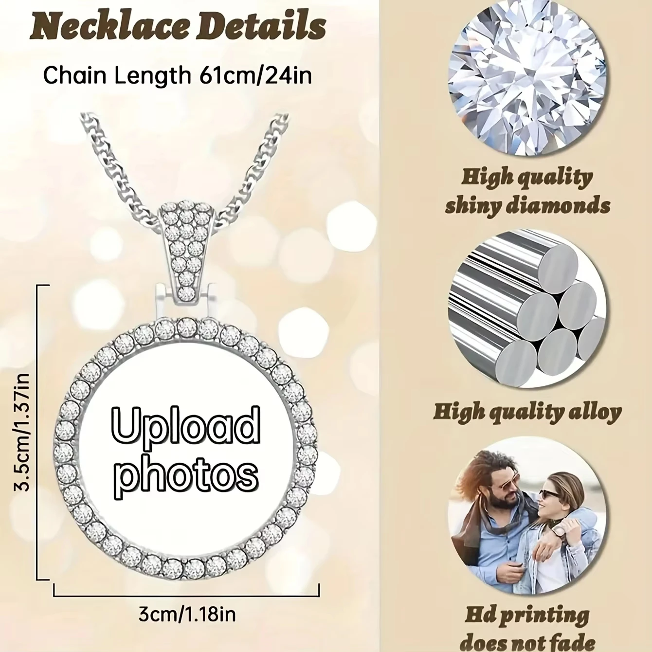 Personalisierte Foto-/Logo-Halskette Hip-Hop Runder Rahmen-Anhänger Individueller Schmuck Geschenk für Freunde & Familie Perfekt für Weihnachten – Detail 3
