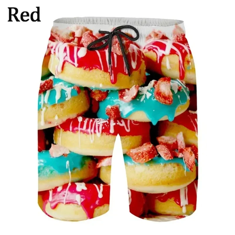 Calção de banho com flores de donut infantil, Harajujku, doces 3D, impressão de donuts, roupas de praia, shorts, moda, verão