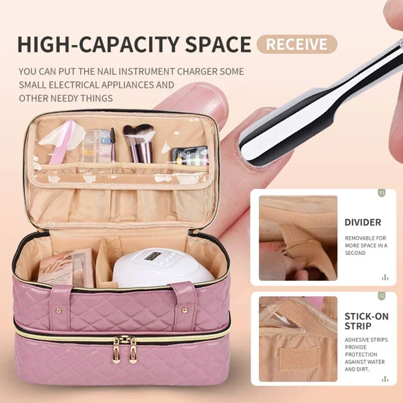 Nail Polish Storage Bag Portable Cosmetic Essential Oil Bag Nail Care Kit Double Layer 40 Compartment Nail Care Tool Storage Box