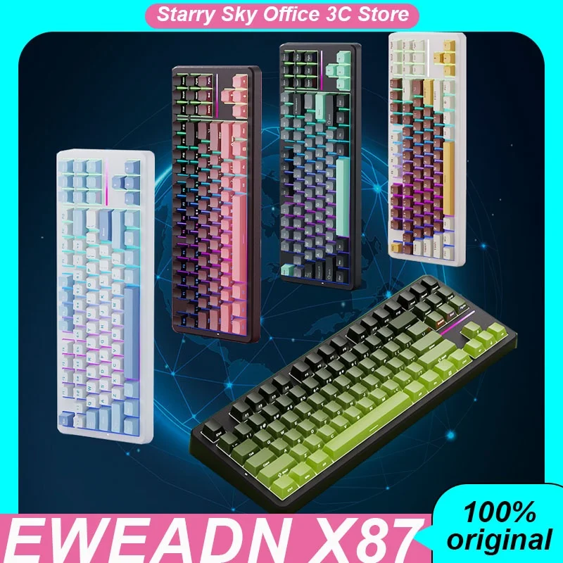 

Eweadn X87 Mechanical Keyboard Wireless Three Mode 10000mah Large Battery Hot Plug Rgb Customized Gaming Keyboard Laptop Gift