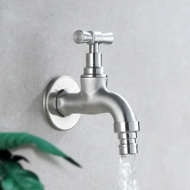 Bathroom 304 Stainless Steel Faucet Wall Mounted  Outdoor Bibcock Garden Wash Basin Mop Faucet Wall Faucet