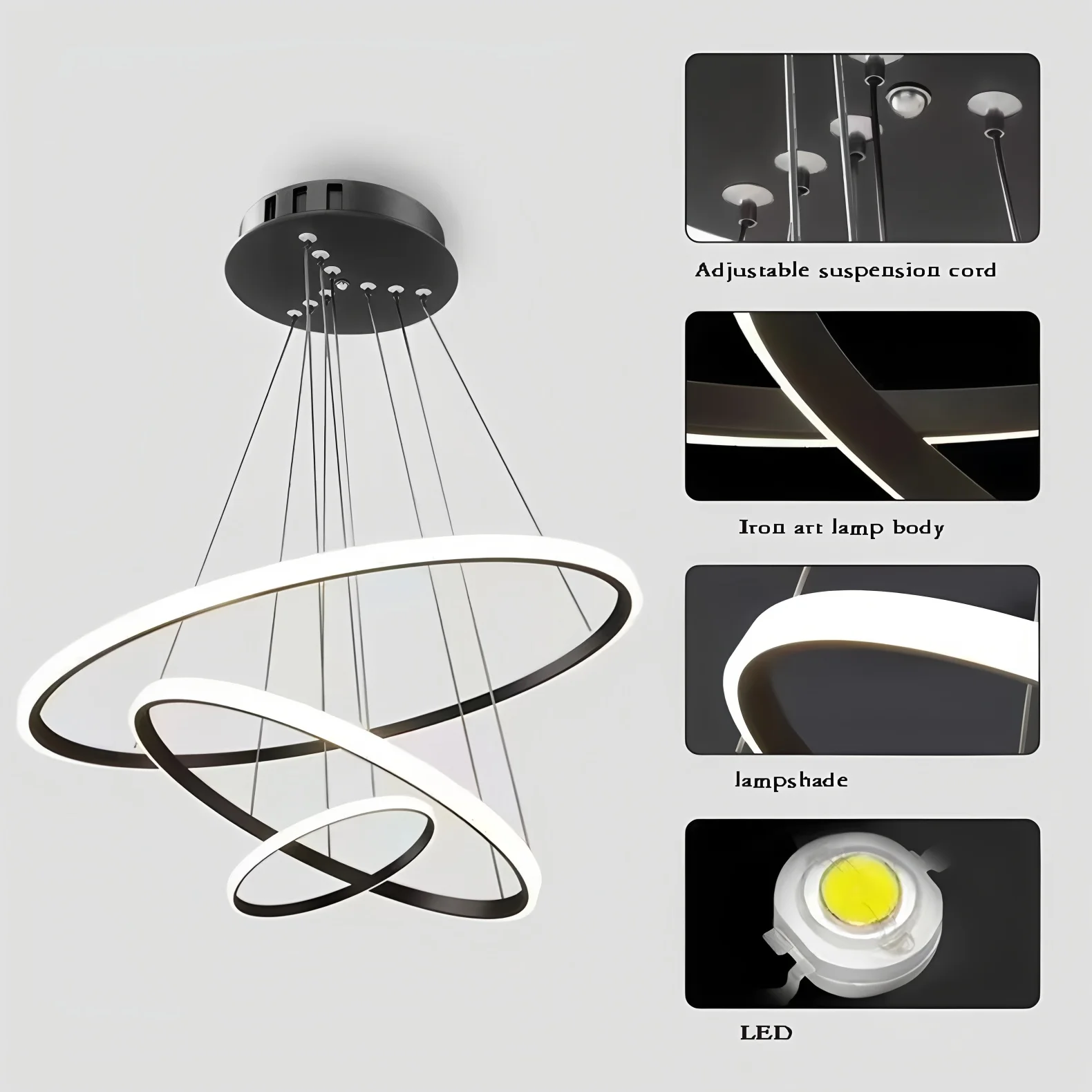 ثريا السقف قابلة للتعديل طول بريق ثلاثة حلقة ثلاثة ألوان ضوء السقف قلادة مصباح لغرفة الطعام غرفة المعيشة