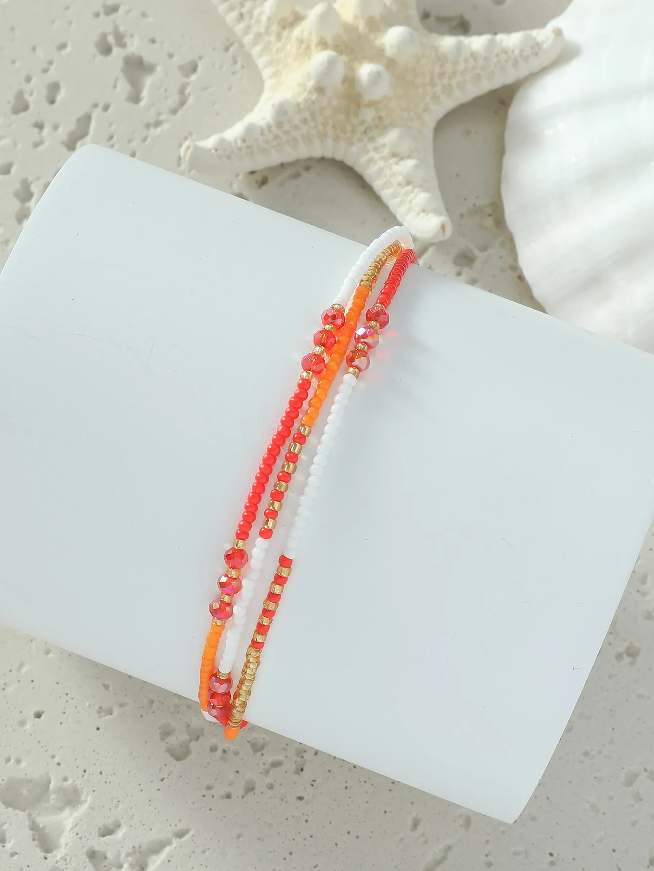 Red String Three-layer Multicolor Glass Seed Beads Handmade Adjustable Bracelet Women Orange White Corlorful Surf Jewelry Gift