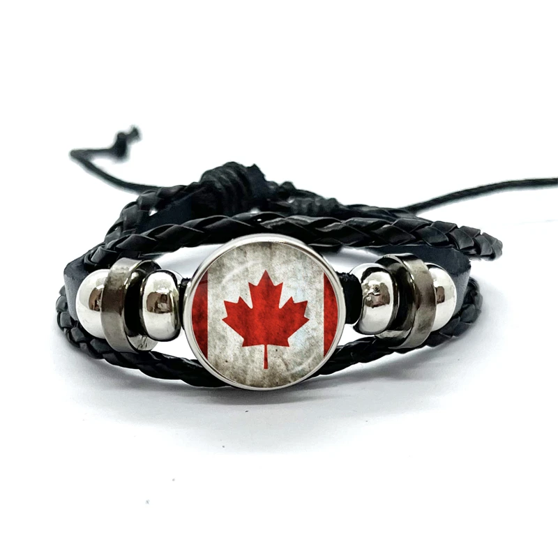 Canadian Flag Leather Bracelets Glass Dome Snap Button Bracelet & Bangles Fashion Women Men Jewelry