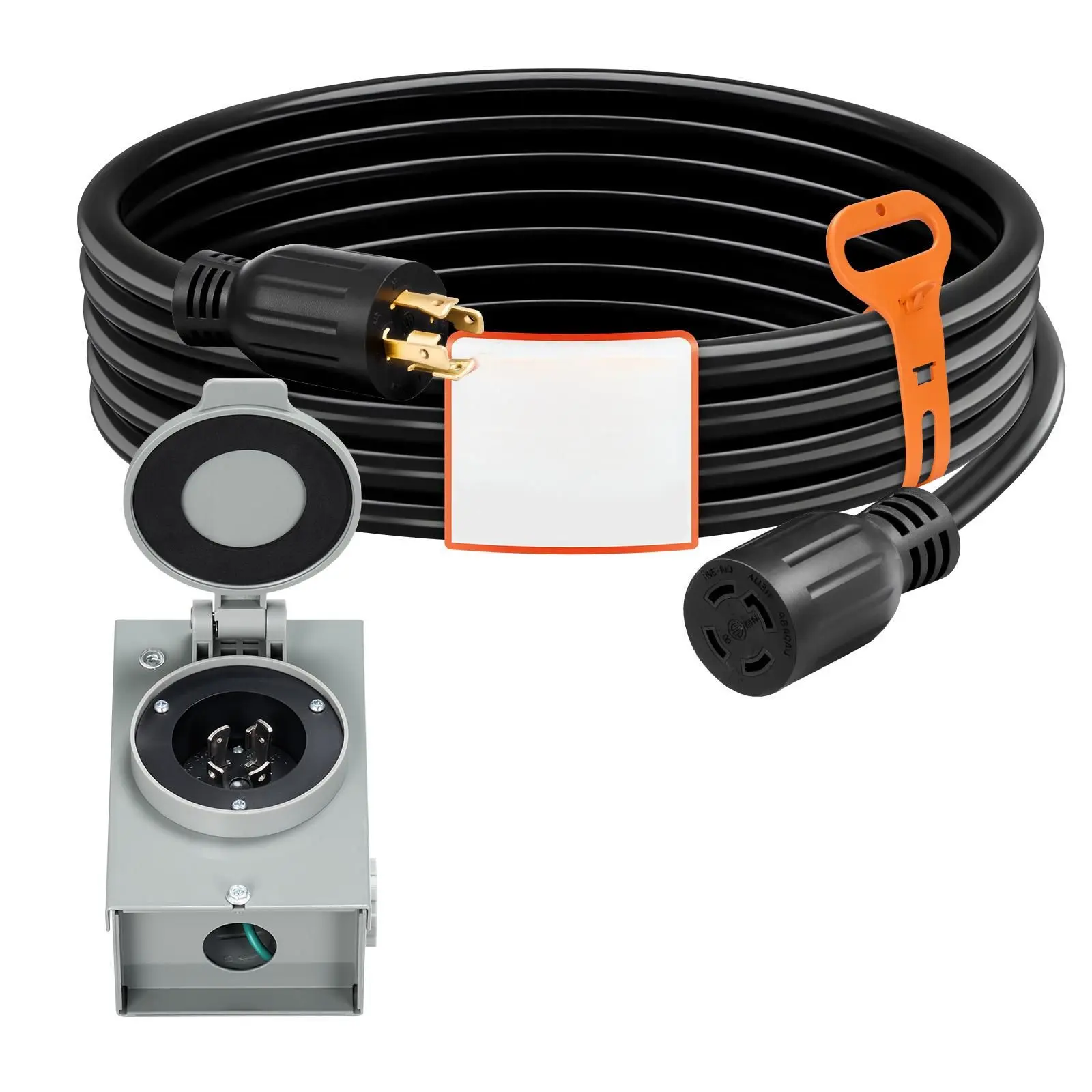30 Amp Generator Cord and Power Inlet Box, 15 FT, 125/250V NEMA L14-30P to L14-30R Heavy Duty Extension Power Cord, SJTW 10