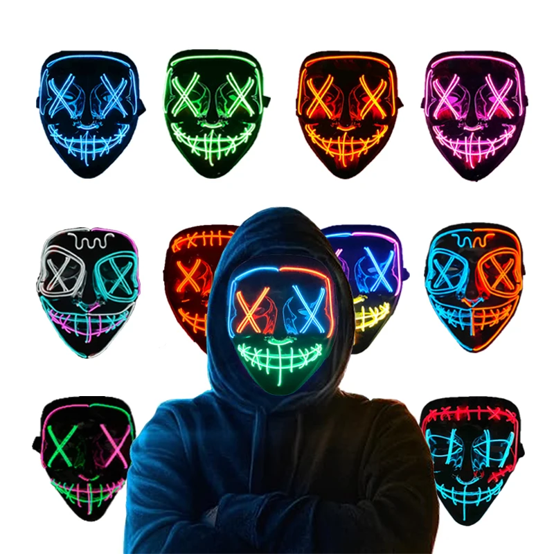 Wireless Neon Luminous Purge Masks Cosplay Glowing Mask Adult Light up Disguise Masks Headgear Scary máscara Accessories