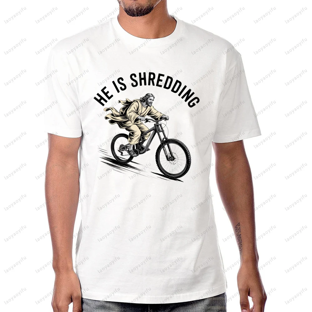 Funny Jesus He Is Shredding Bike Bicycle Tshirt Funny Christian Religion Meme T-shirt Casual Fashion Summer Cotton Unisex Tees
