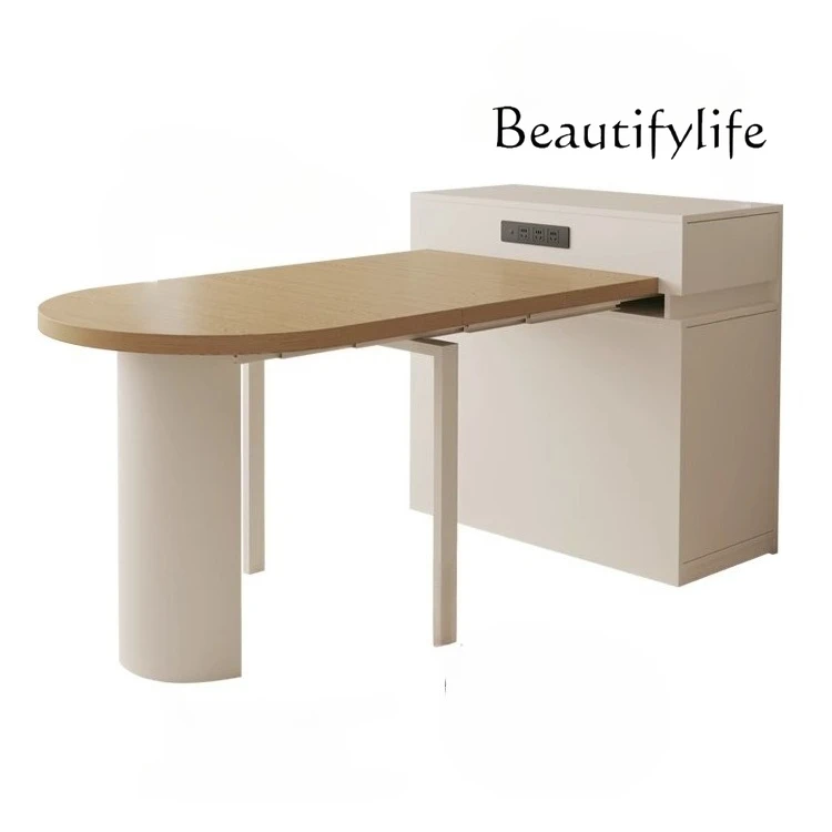 

Cream Wind Island Dining Table Integrated Retractable Semicircular Table Oval Folding Small Apartment Dining Table and Chairs