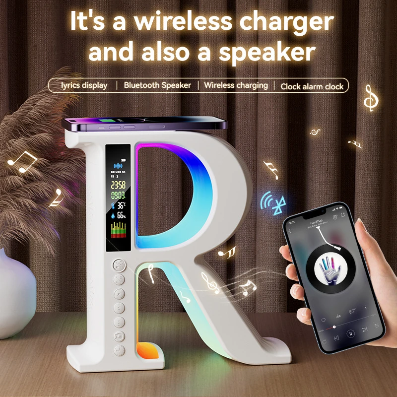 

Мини Bluetooth-колонка с беспроводной зарядкой, RGB-подсветкой, настольными часами, ночником, многофункциональными LED-часами и поддержкой карт памяти