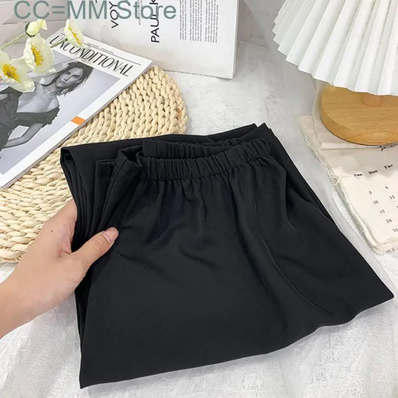 

New Wide Leg Pants for Women Suit Office Ladies Elastic High Waist Summer Chiffon Casual Straight Ankle Length Bottom