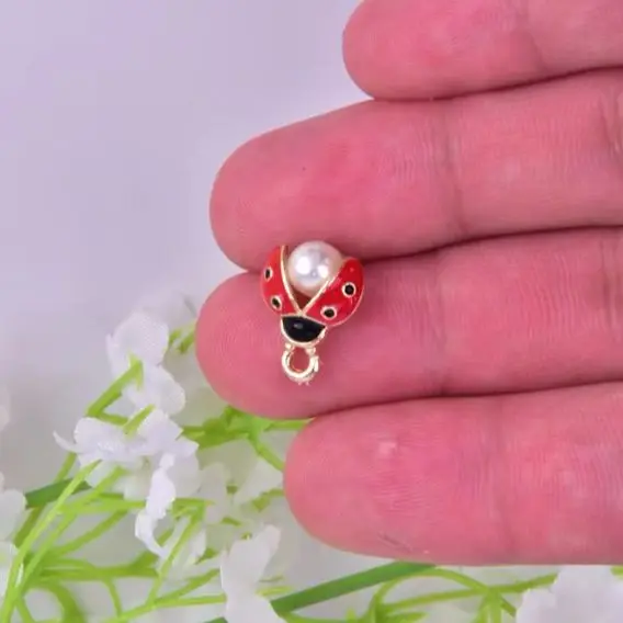 10pcs cartoon cute Pearl ladybug 3D Enamel Charms Pendants For DIY Earring Necklace Bracelet keychain Jewelry Making
