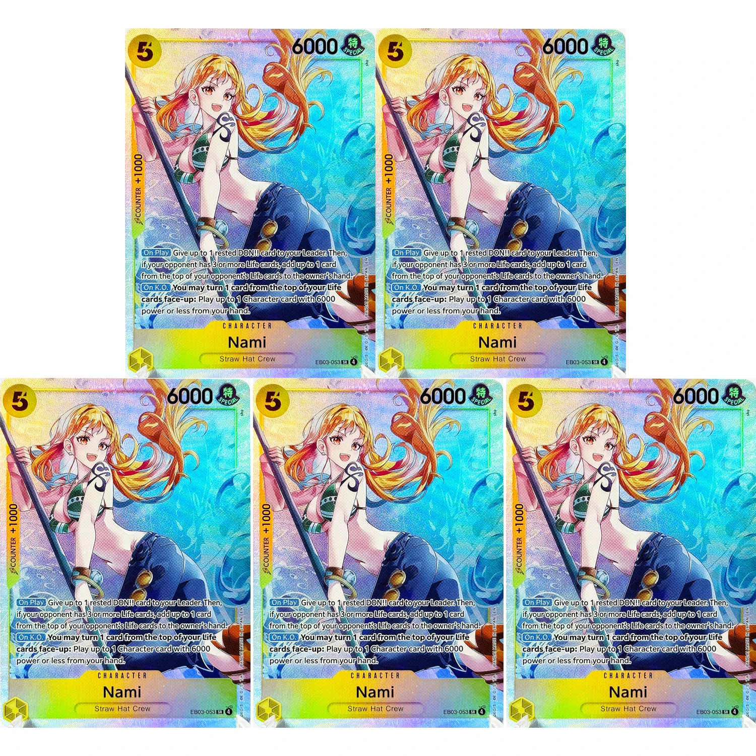 One Piece Karte Nami EB03-053 SR Alternative Art Card Strohhut-Crew Anime-Spiel Replika Proxy-Karte Englische Folien-Texturen