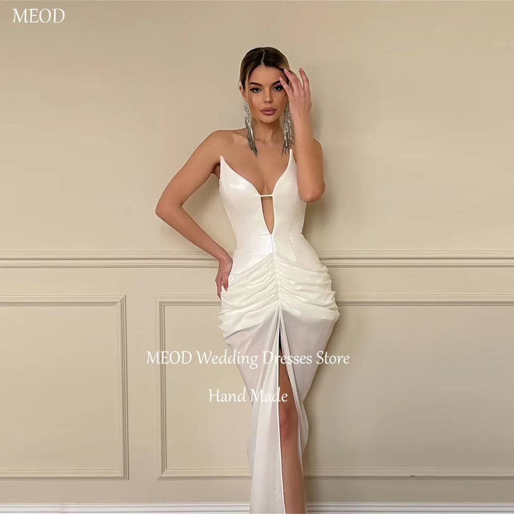

Свадебные платья MEOD из атласа, сексуальные, с V-образным вырезом, фасон «русалка», длиной в пол, с высоким разрезом, без рукавов, для выпускного вечера, на заказ