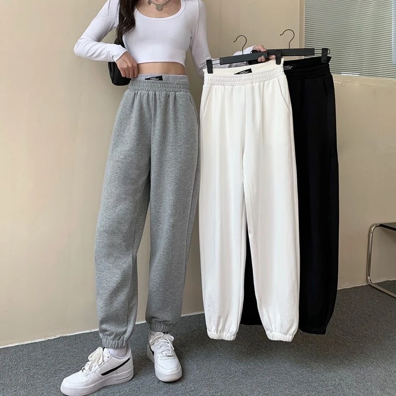 Creative Double Waistband White Harem Pants Women 2026 Early Fall High Waisted Cuffed Slimming Casual Sweatpants