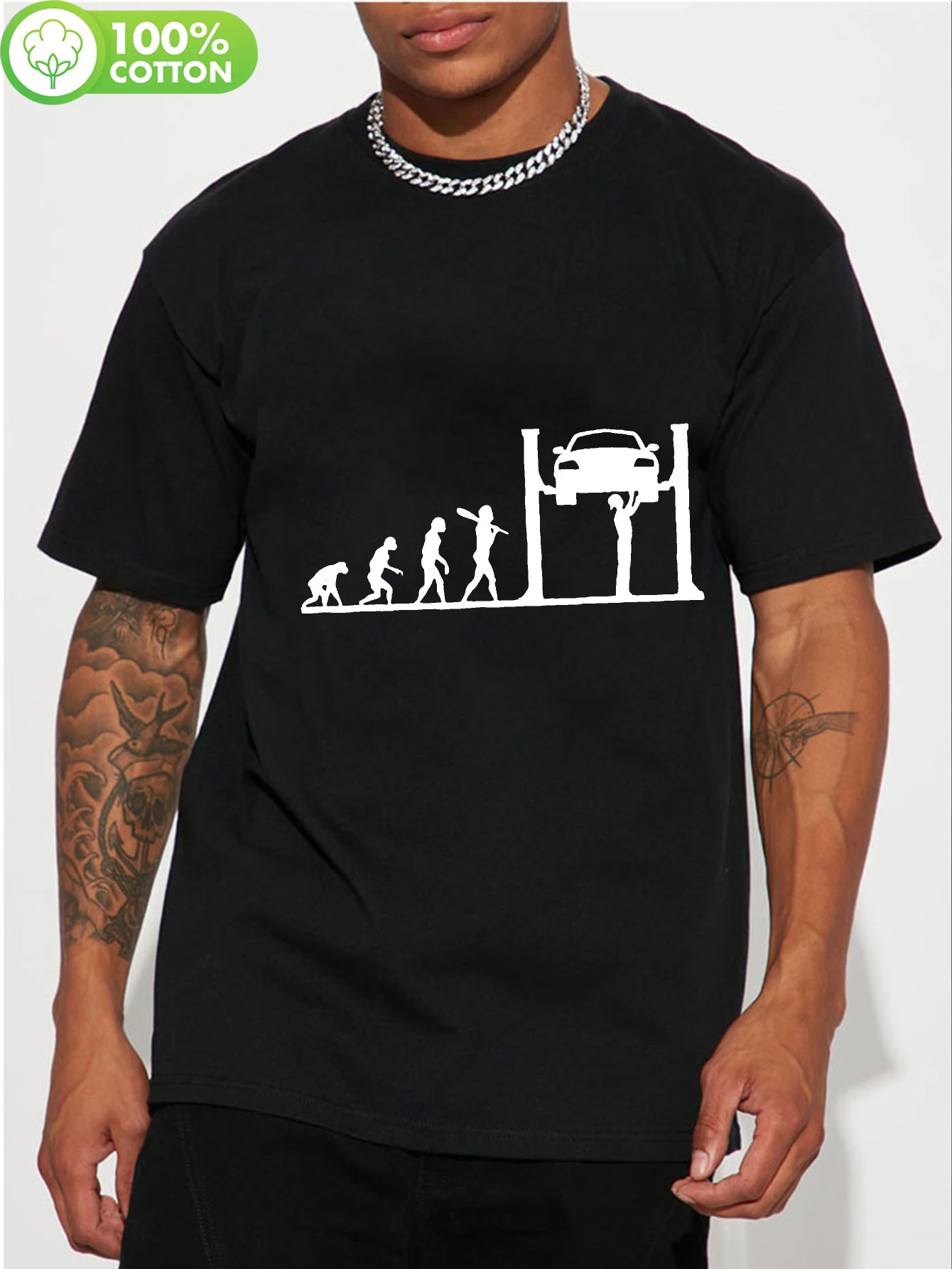2026 Men'S Funny Automotive Evolution T-Shirt - Darwin'S Theory of Evolution Parody with Car Mechanic Design & 1900s-Modern Vehi
