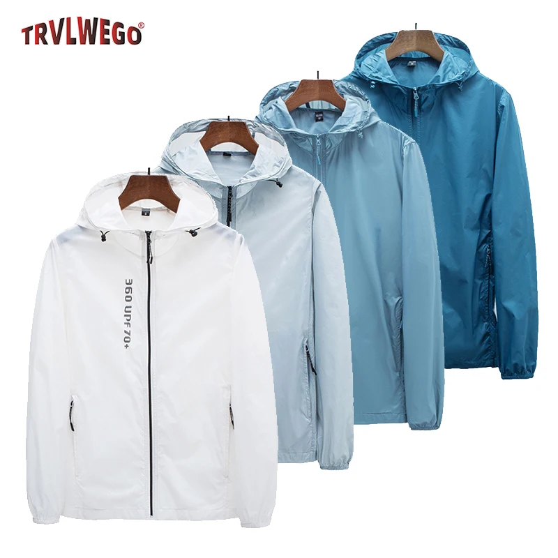 Men's Ultra-Thin Hooded Sun Protection Ice Silk Windbreaker Jacket UPF 70+ Travel Fishing Windproof Mosquito Control