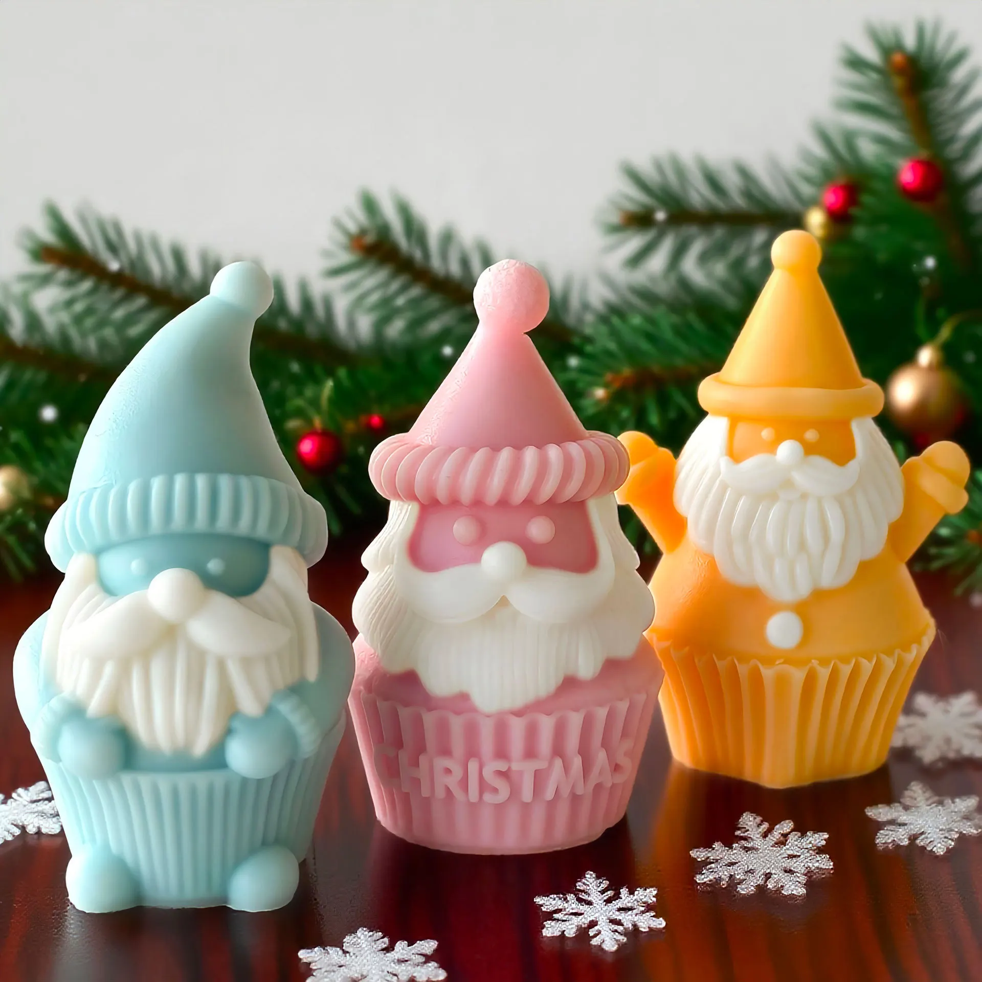 Christmas Series Santa Claus Candle Mold DIY Xtmas Tree Apple Form Chocolate Biscuit Baking Mold Plaster Resin Silicone Molds