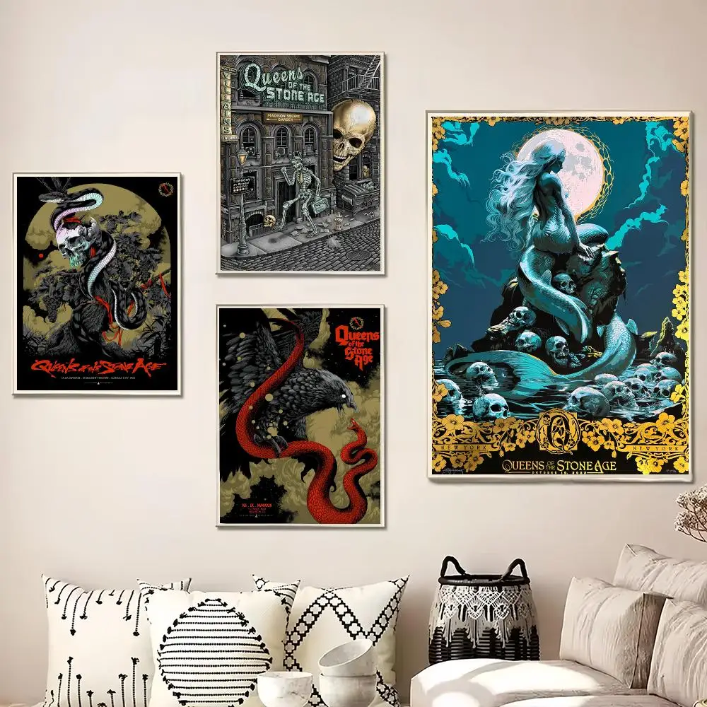Band Q-Queens Of The Stone Age Painting Calligraphy Canvas Poster Wall Art for Living Room Bedroom Cafe Decor Gift