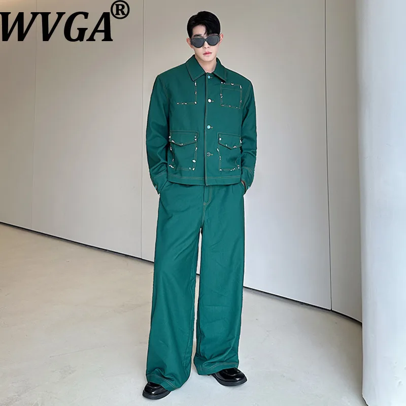 WVGA Niche Designer Heavy Craft Handmade Contrast Stitching Lapel Jacket Set Two Colors W17014