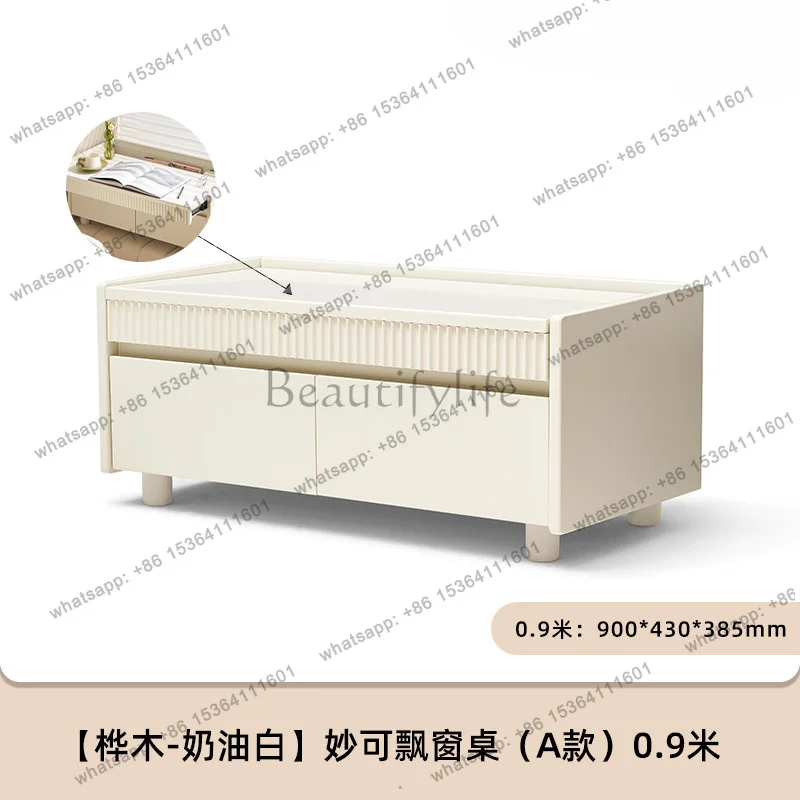 Solid Wood Bay Window Dressing Table Japanese Cream Small Apartment Living Room Balcony Bay Window