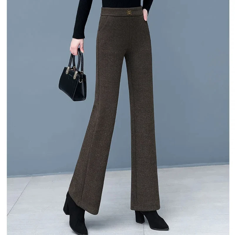 Women's Pants Autumn and Winter Fashion High Waist Hanging Feeling Slim Casual with Thick Velvet Straight Leg Pants Wide Legs