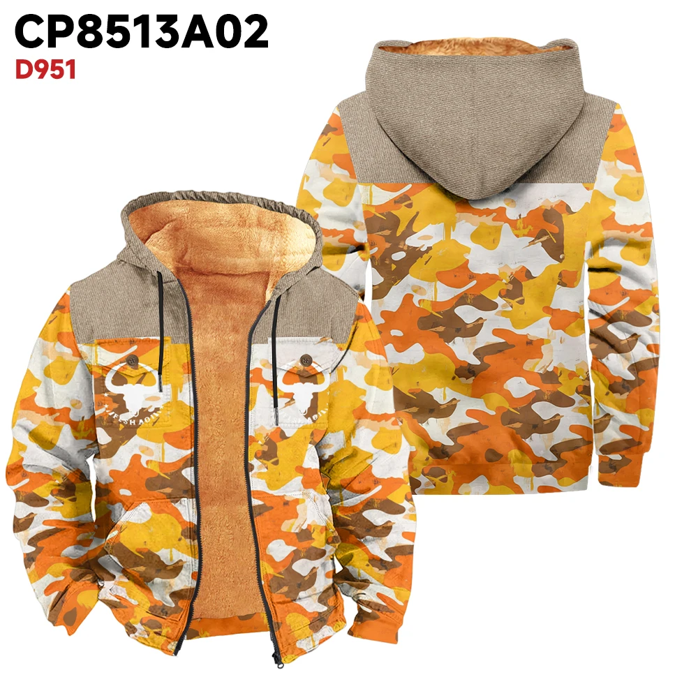 Abrigo de invierno para hombre de talla grande, abrigo sencillo con estampado de camuflaje amarillo y naranja, moderno y vanguardista