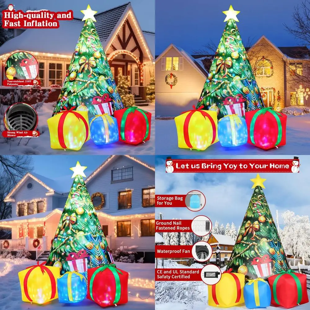 

Надувная уличная рождественская елка длиной 11,8 футов с красочными огнями, идеально подходящая для праздничных газонов и садовых украшений