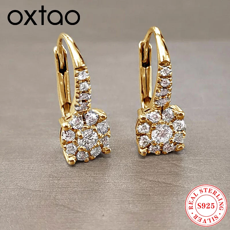 

OXTAO 14-каратное позолоченное серебро 925 пробы с муассанитом, классические серьги-клипсы, элегантные женские аксессуары для ушей, модные ювелирные изделия