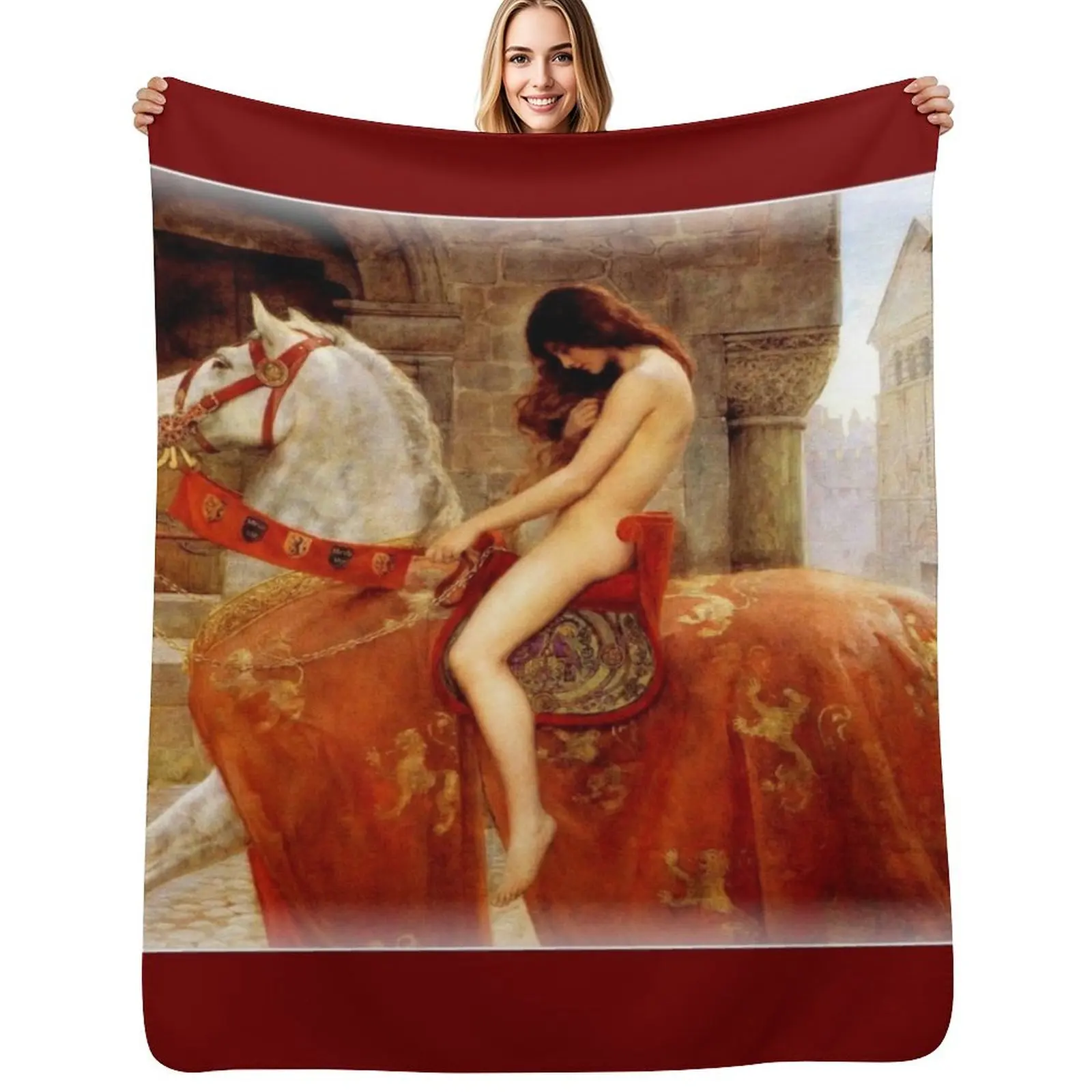 LADY GODIVA : Vintage 1897 Portrait by John Collier Print Throw Blanket Shaggy Thermals For Travel Flannels Warm Soft Blankets
