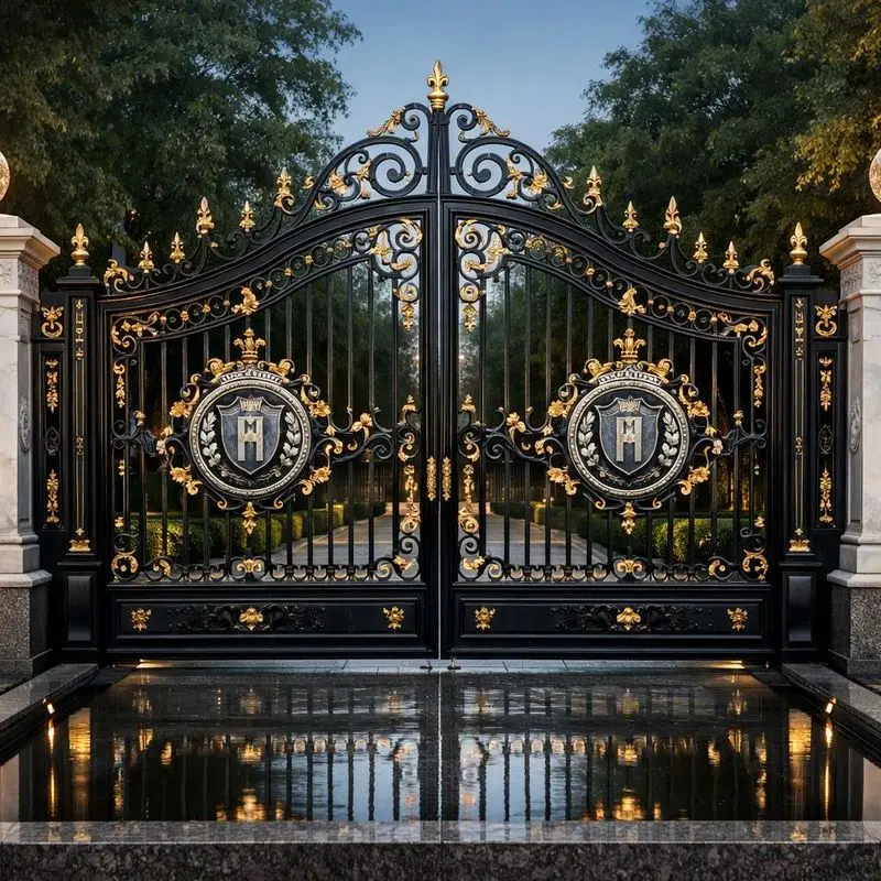 Customized Solid Wrought Iron Classic Luxury Double Swing Driveway Gate Villa Entrance Hot Dip Galvanized Anti-Theft Nature