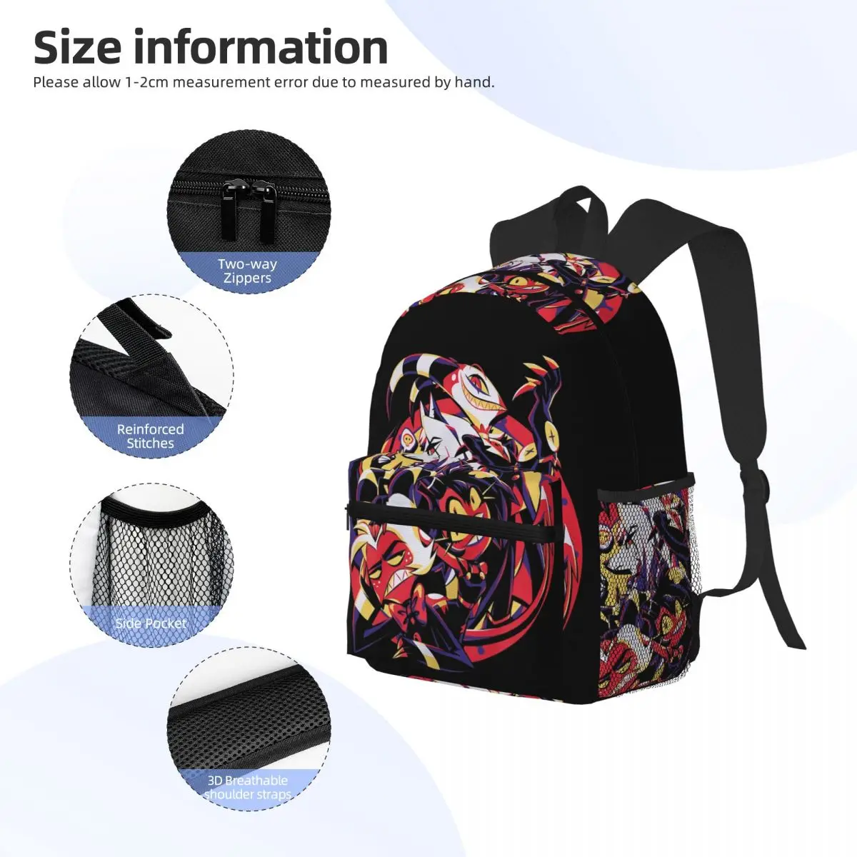 Helluva Boss Loona Ransel Pelajar Tas Sekolah Tas Travel Hiking untuk Pria Wanita Tas Buku Fashion Tas Bahu