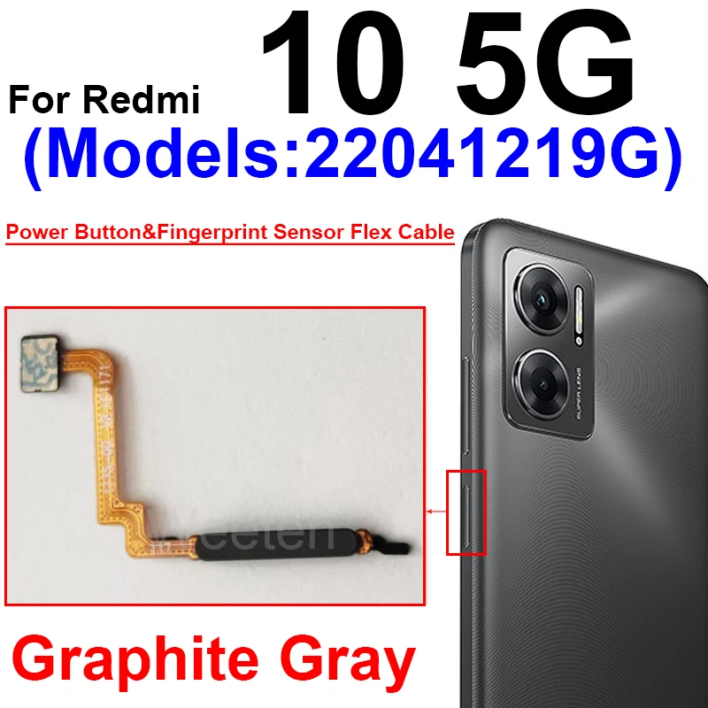 Fingerprint Sensor Flex Cable For Xiaomi Redmi 10 10 Prime 2022 5G Finger Print Power Button Home Key Touch Flex Ribbon Parts